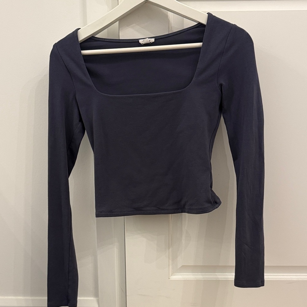 Garage Dark Blue Long Sleeve Square Neck Top